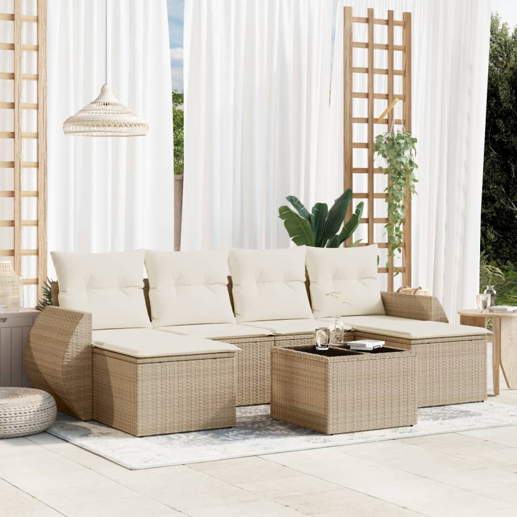 6-tlg. Garten-Sofagarnitur mit Kissen Schwarz Poly Rattan