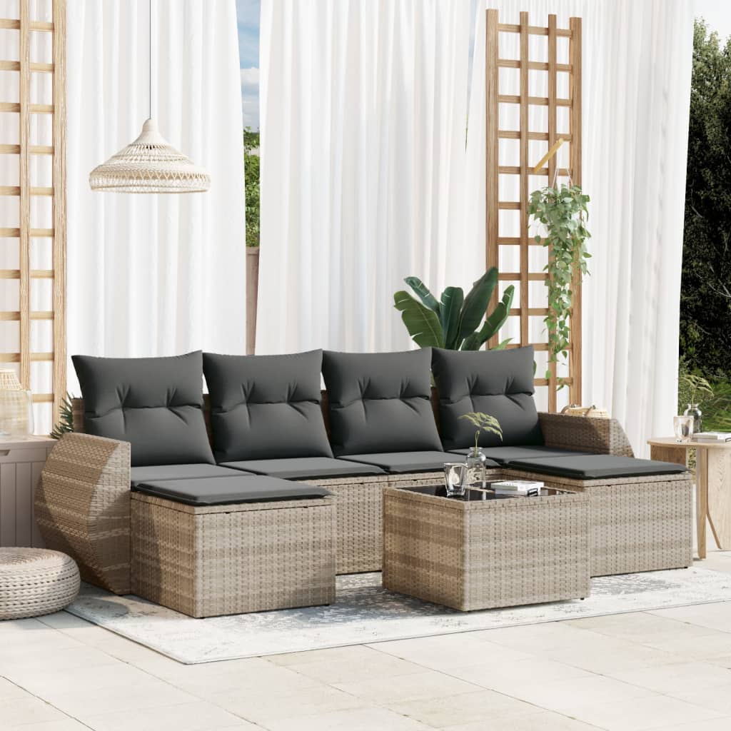 6-tlg. Garten-Sofagarnitur mit Kissen Schwarz Poly Rattan