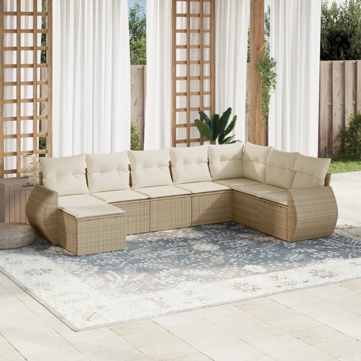 8-tlg. Garten-Sofagarnitur mit Kissen Schwarz Poly Rattan