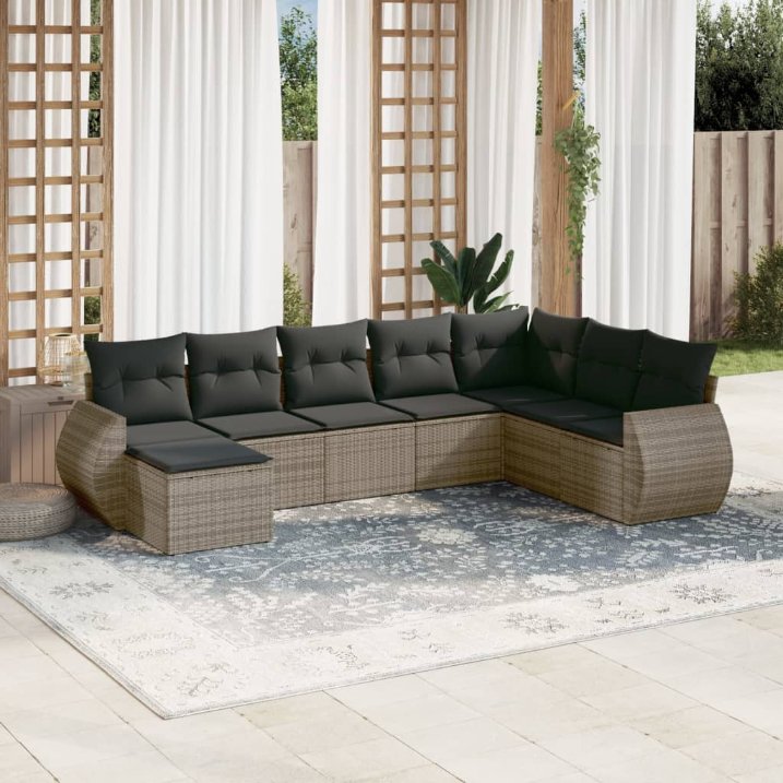 8-tlg. Garten-Sofagarnitur mit Kissen Schwarz Poly Rattan