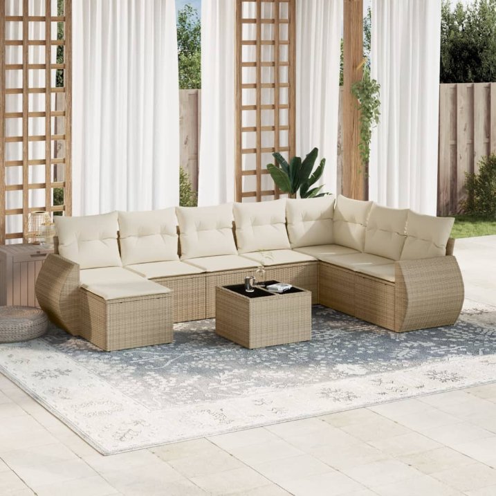 8-tlg. Garten-Sofagarnitur mit Kissen Schwarz Poly Rattan