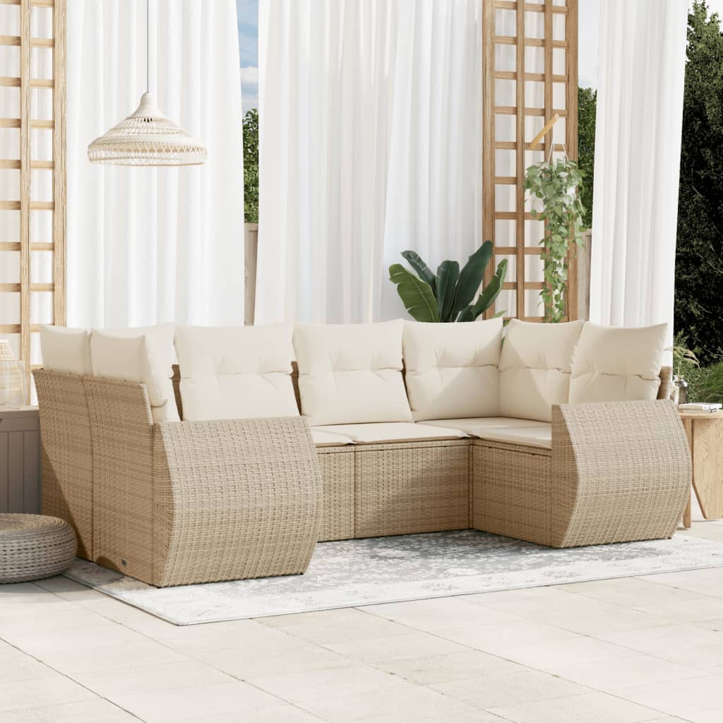 6-tlg. Garten-Sofagarnitur mit Kissen Schwarz Poly Rattan