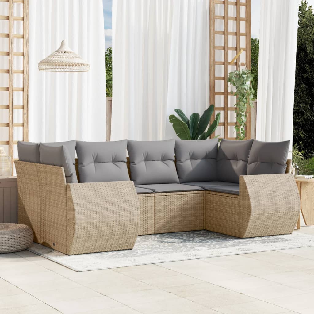 6-tlg. Garten-Sofagarnitur mit Kissen Schwarz Poly Rattan