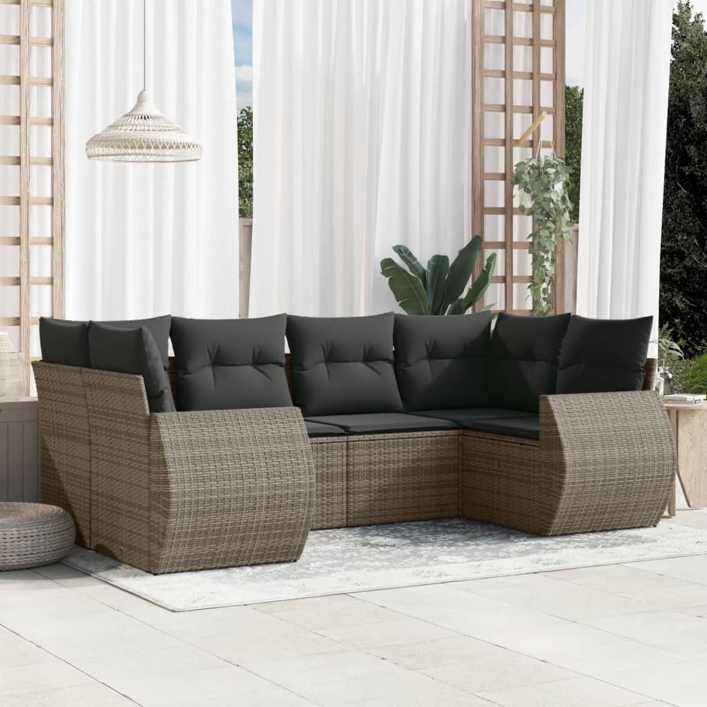 6-tlg. Garten-Sofagarnitur mit Kissen Schwarz Poly Rattan