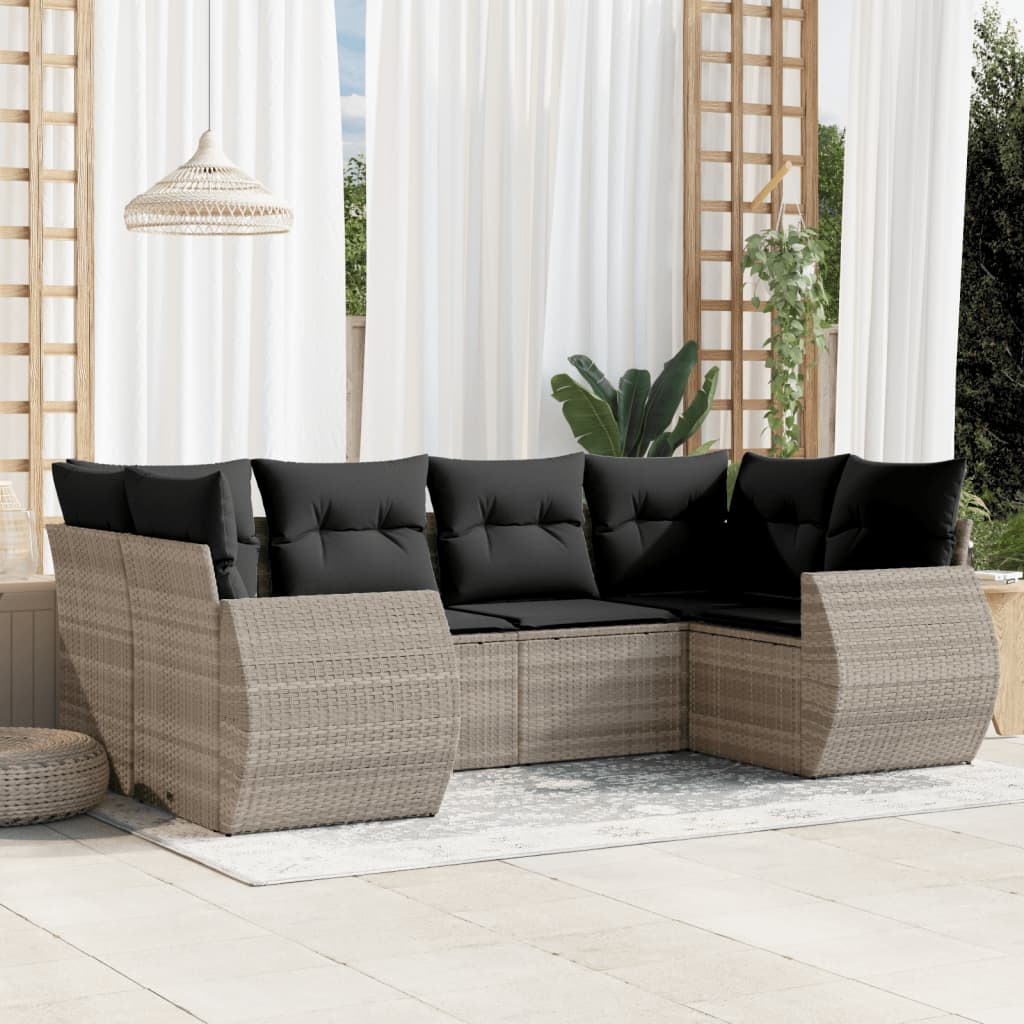6-tlg. Garten-Sofagarnitur mit Kissen Schwarz Poly Rattan
