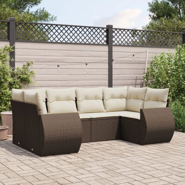 6-tlg. Garten-Sofagarnitur mit Kissen Schwarz Poly Rattan