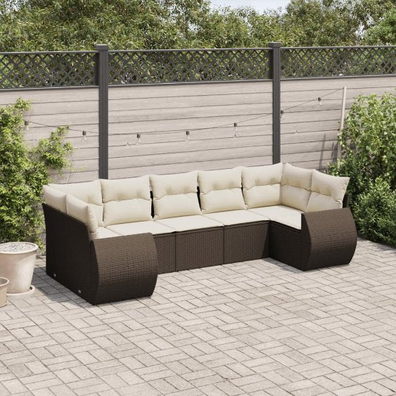 7-tlg. Garten-Sofagarnitur mit Kissen Schwarz Poly Rattan