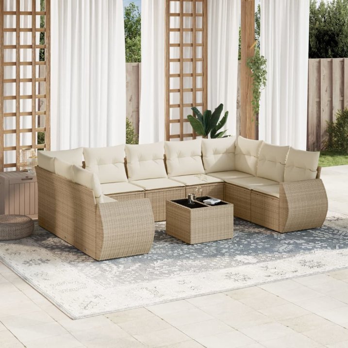 9-tlg. Garten-Sofagarnitur mit Kissen Schwarz Poly Rattan