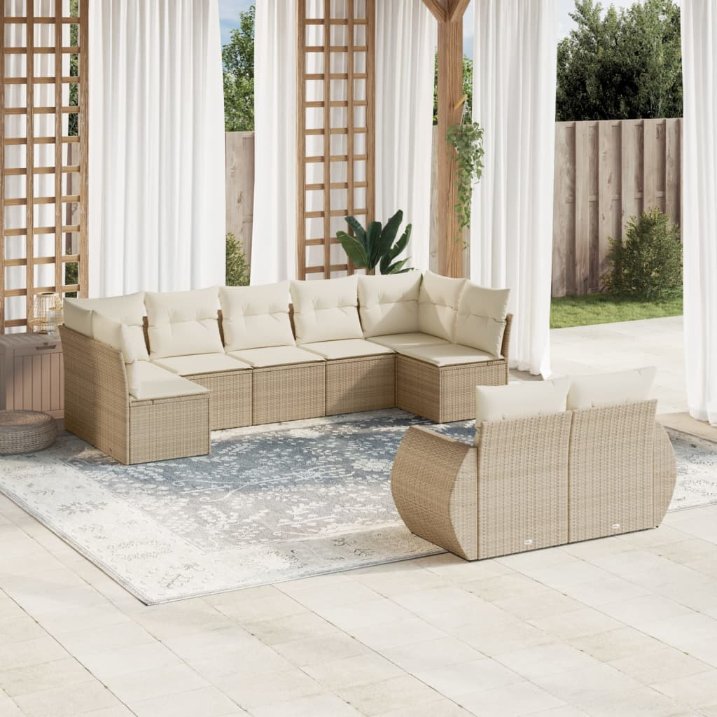 9-tlg. Garten-Sofagarnitur mit Kissen Schwarz Poly Rattan