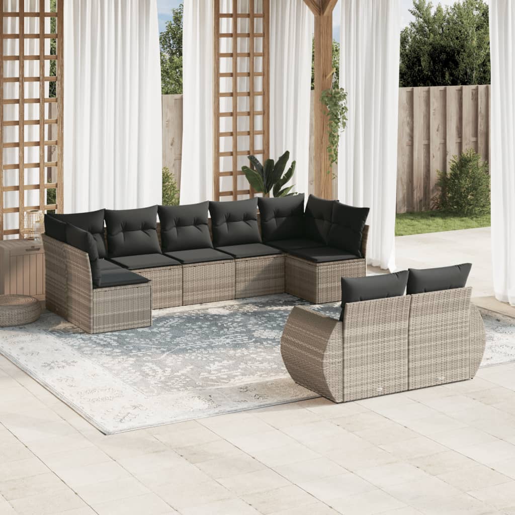 9-tlg. Garten-Sofagarnitur mit Kissen Schwarz Poly Rattan
