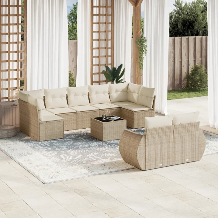 9-tlg. Garten-Sofagarnitur mit Kissen Schwarz Poly Rattan