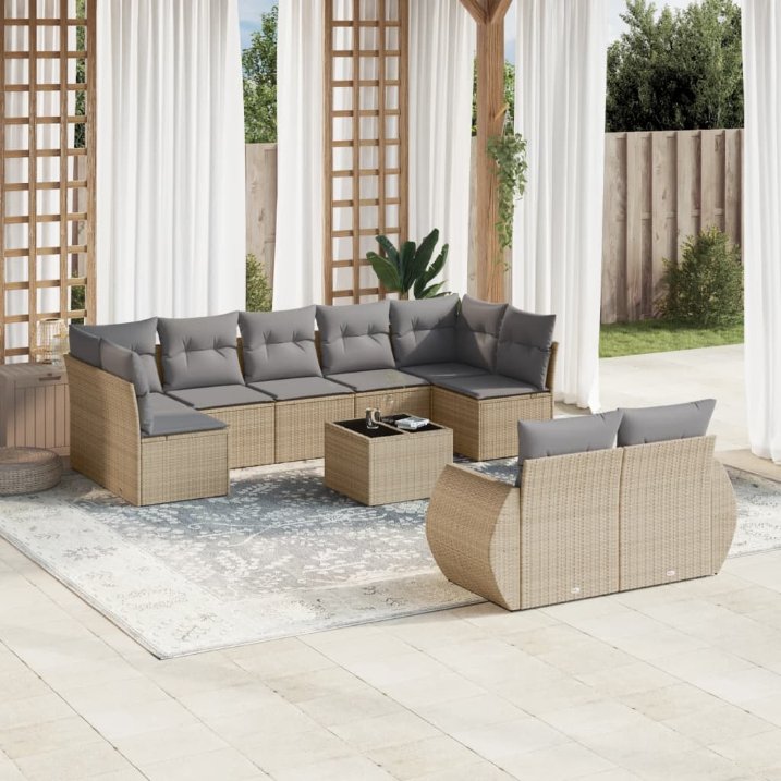 9-tlg. Garten-Sofagarnitur mit Kissen Schwarz Poly Rattan