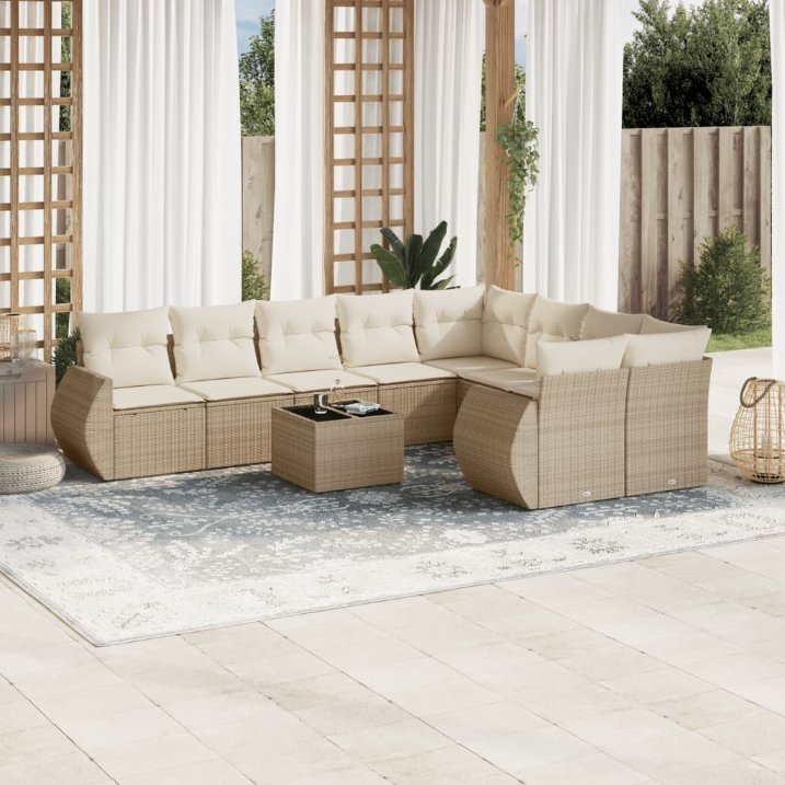 9-tlg. Garten-Sofagarnitur mit Kissen Schwarz Poly Rattan