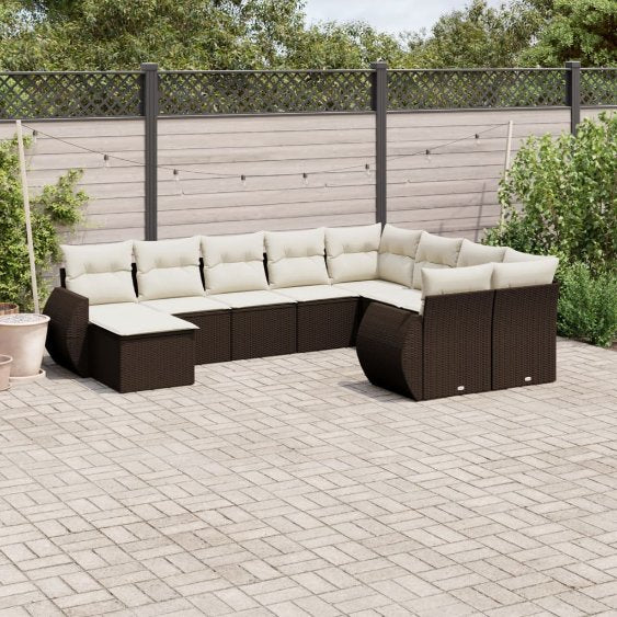 vidaXL 10-tlg. Garten-Sofagarnitur mit Kissen Schwarz Poly Rattan