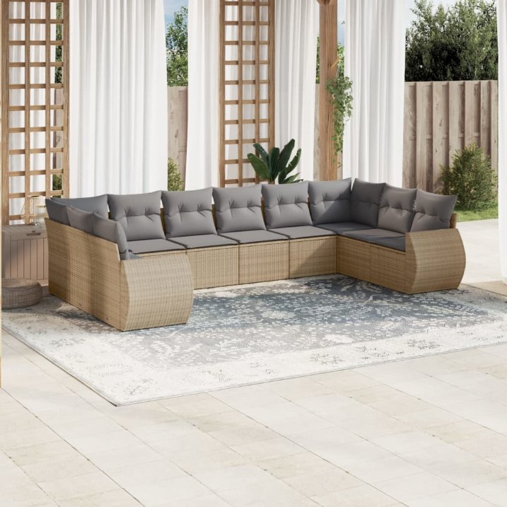 vidaXL 10-tlg. Garten-Sofagarnitur mit Kissen Schwarz Poly Rattan