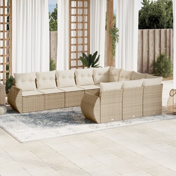 vidaXL 10-tlg. Garten-Sofagarnitur mit Kissen Schwarz Poly Rattan