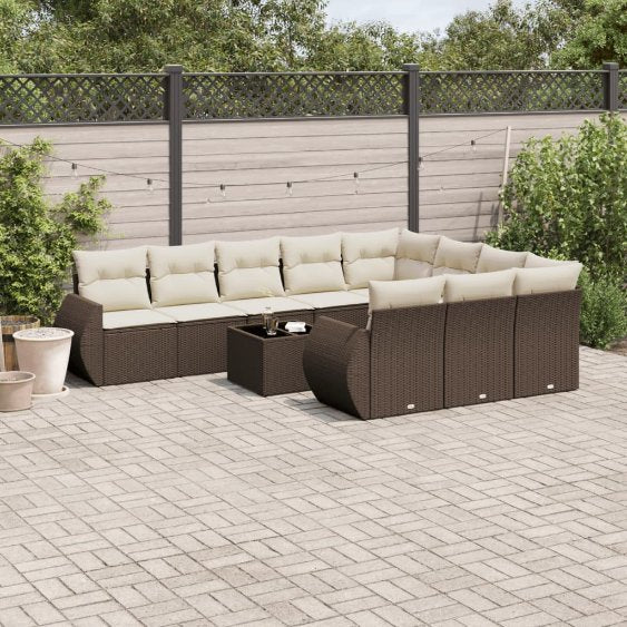 vidaXL 10-tlg. Garten-Sofagarnitur mit Kissen Schwarz Poly Rattan