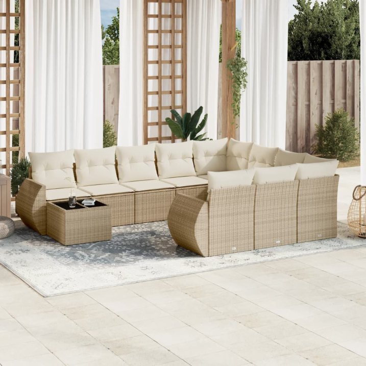 11-tlg. Garten-Sofagarnitur mit Kissen Schwarz Poly Rattan