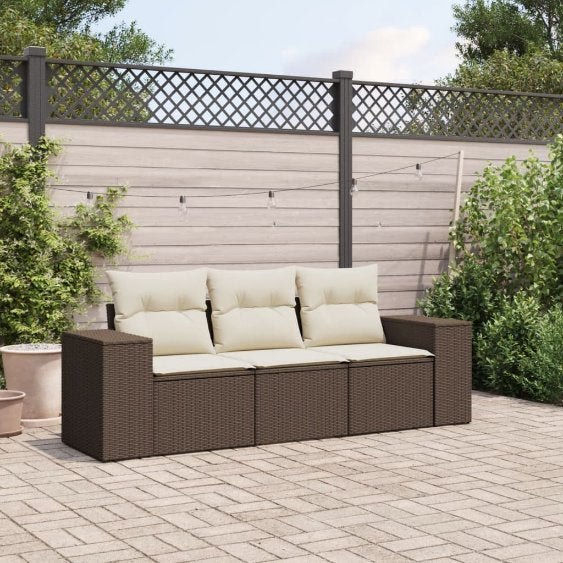 3-tlg. Garten-Sofagarnitur mit Kissen Schwarz Poly Rattan