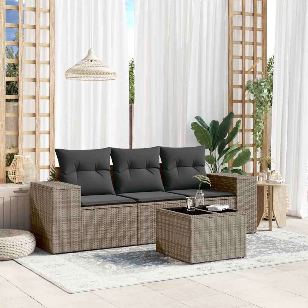 3-tlg. Garten-Sofagarnitur mit Kissen Schwarz Poly Rattan