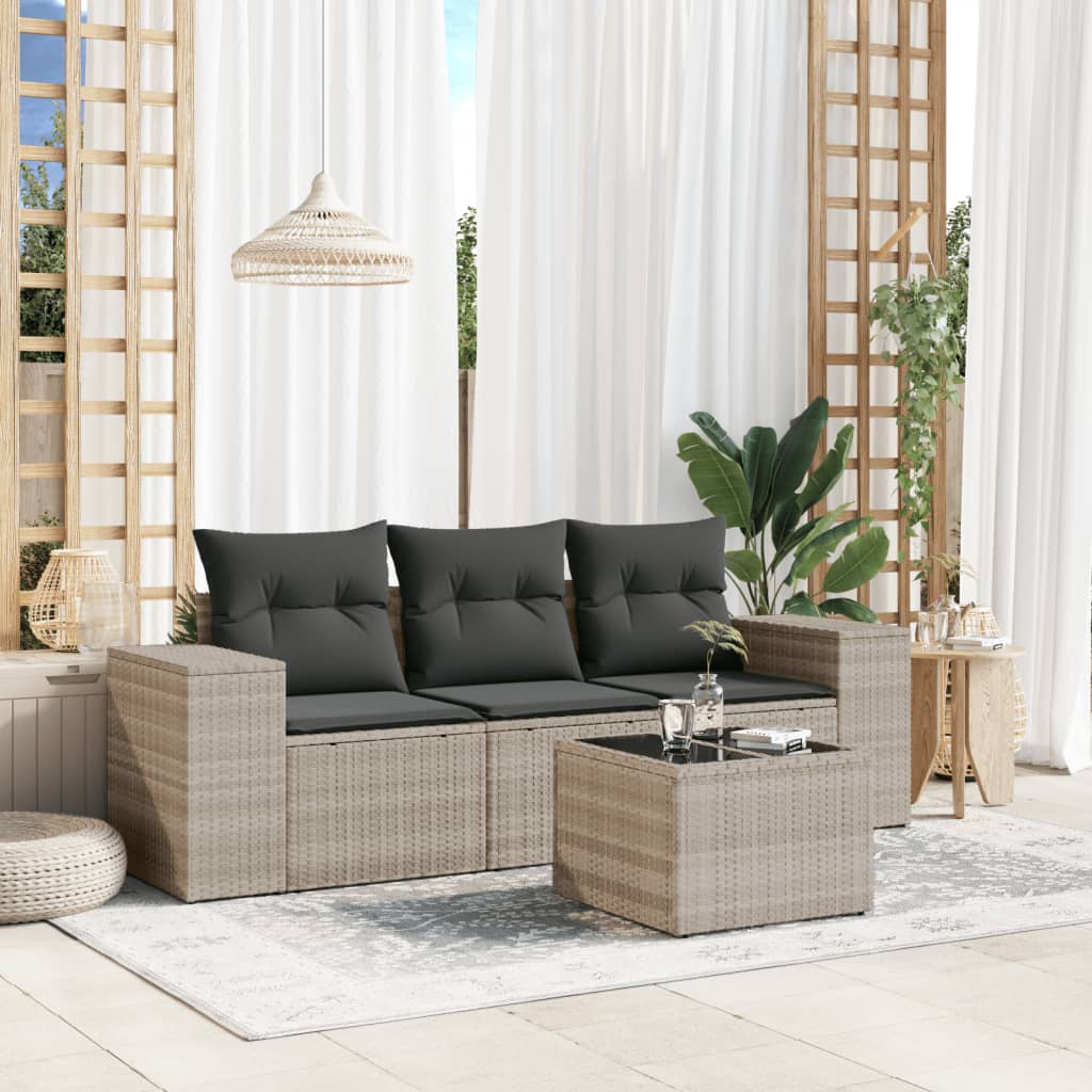 3-tlg. Garten-Sofagarnitur mit Kissen Schwarz Poly Rattan