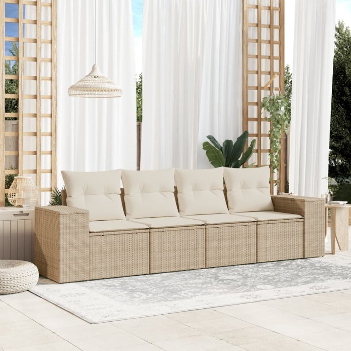 4-tlg. Garten-Sofagarnitur mit Kissen Schwarz Poly Rattan