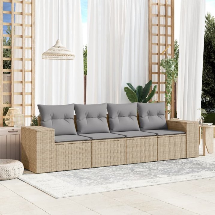 4-tlg. Garten-Sofagarnitur mit Kissen Schwarz Poly Rattan