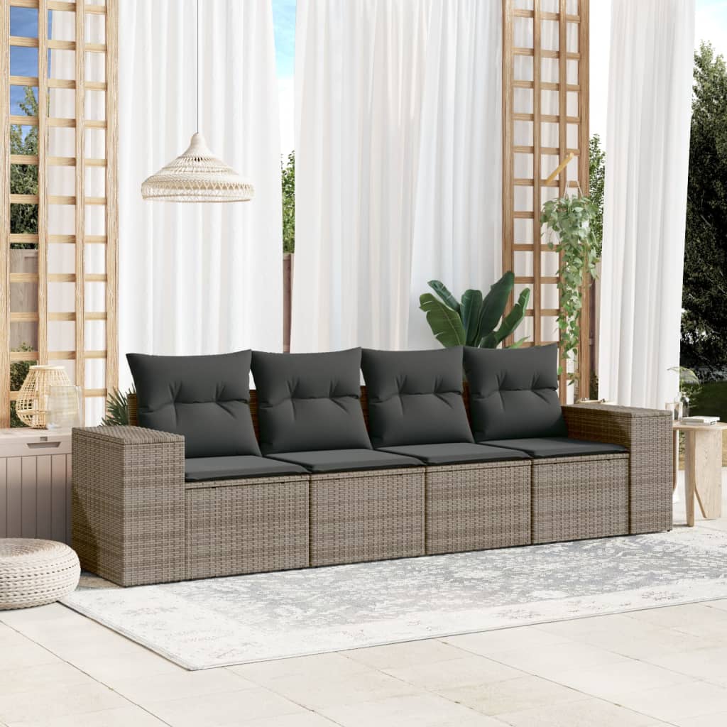 4-tlg. Garten-Sofagarnitur mit Kissen Schwarz Poly Rattan