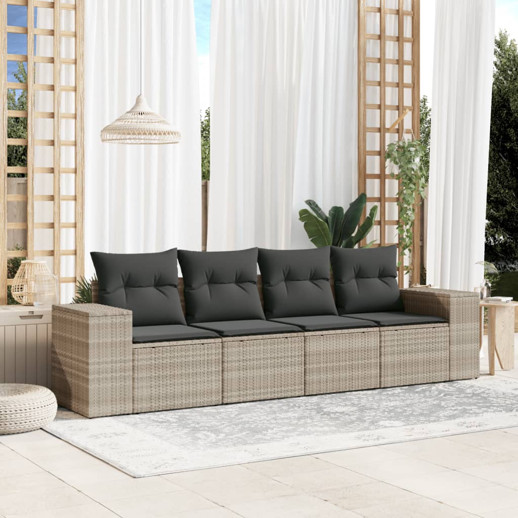 4-tlg. Garten-Sofagarnitur mit Kissen Schwarz Poly Rattan