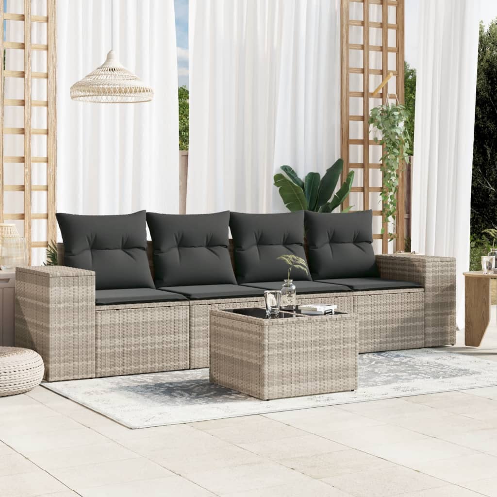 4-tlg. Garten-Sofagarnitur mit Kissen Schwarz Poly Rattan