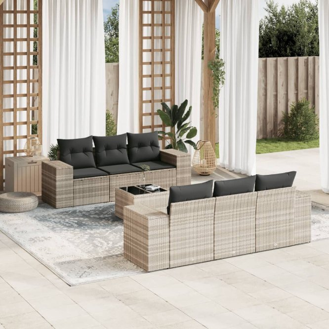 7-tlg. Garten-Sofagarnitur mit Kissen Schwarz Poly Rattan