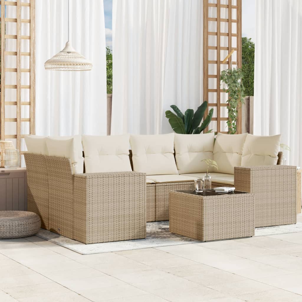 7-tlg. Garten-Sofagarnitur mit Kissen Schwarz Poly Rattan