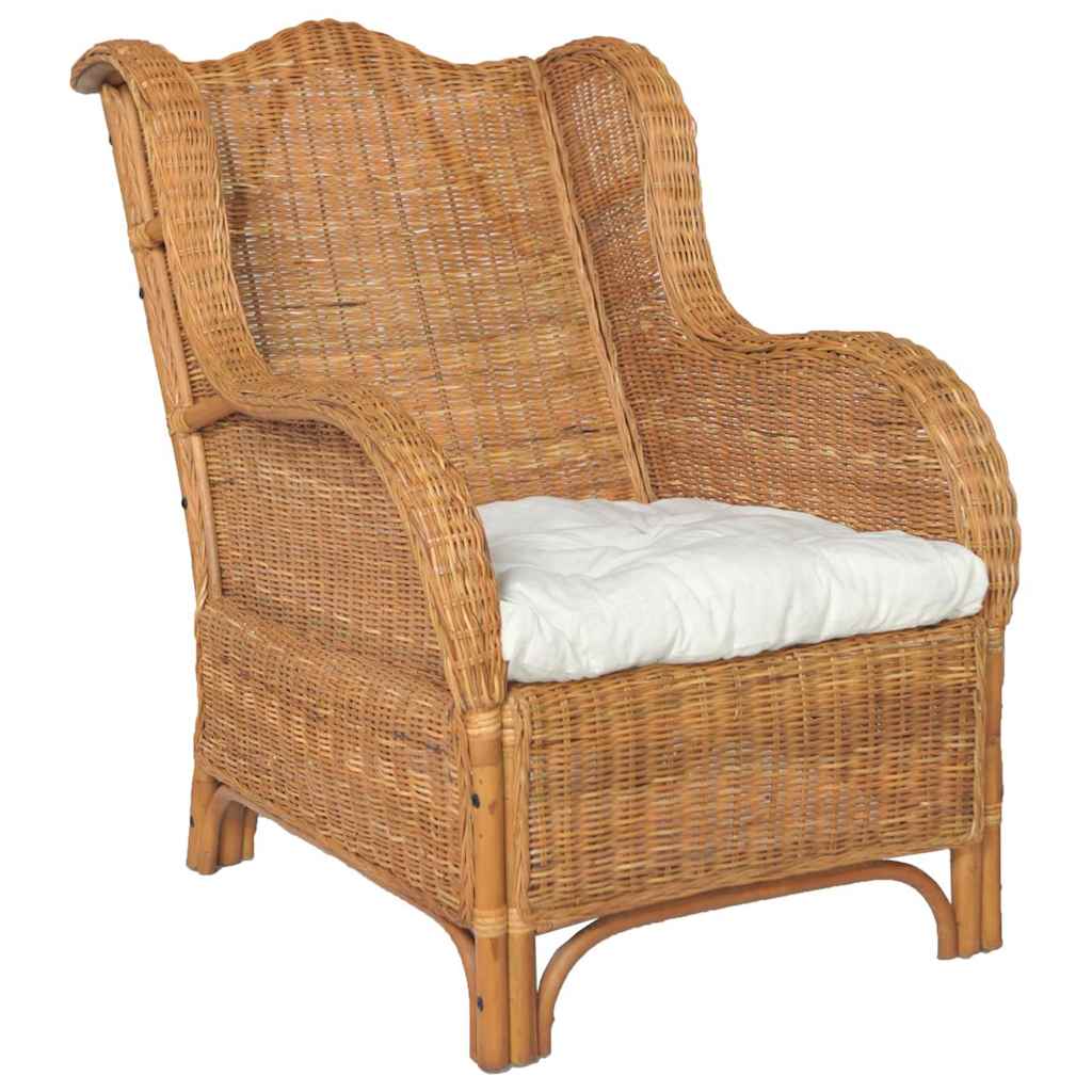 vidaXL Sessel mit Kissen Natur-Rattan und Leinen