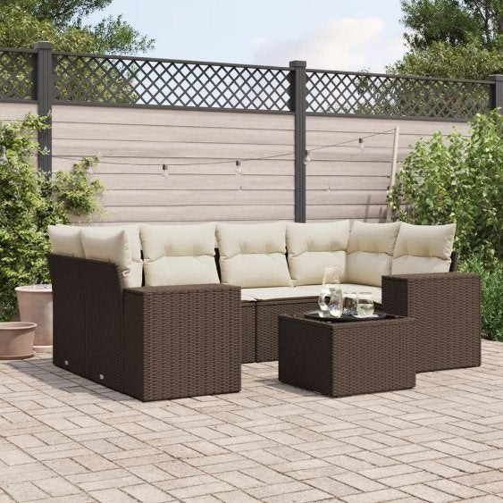 7-tlg. Garten-Sofagarnitur mit Kissen Schwarz Poly Rattan