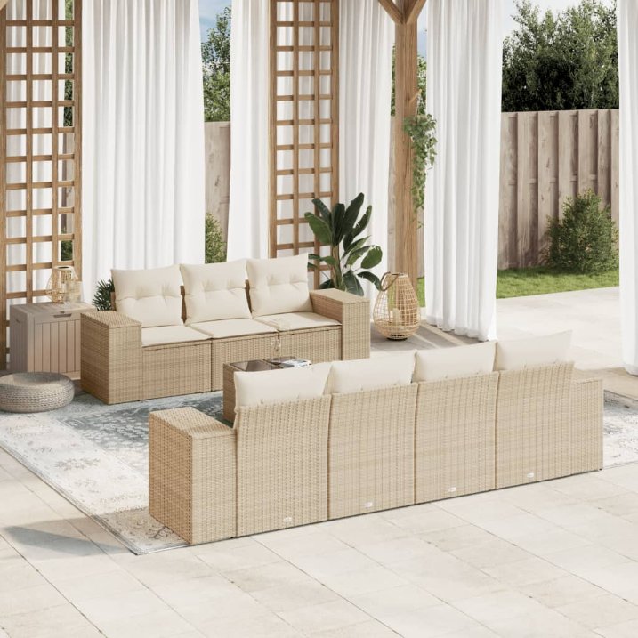 8-tlg. Garten-Sofagarnitur mit Kissen Schwarz Poly Rattan