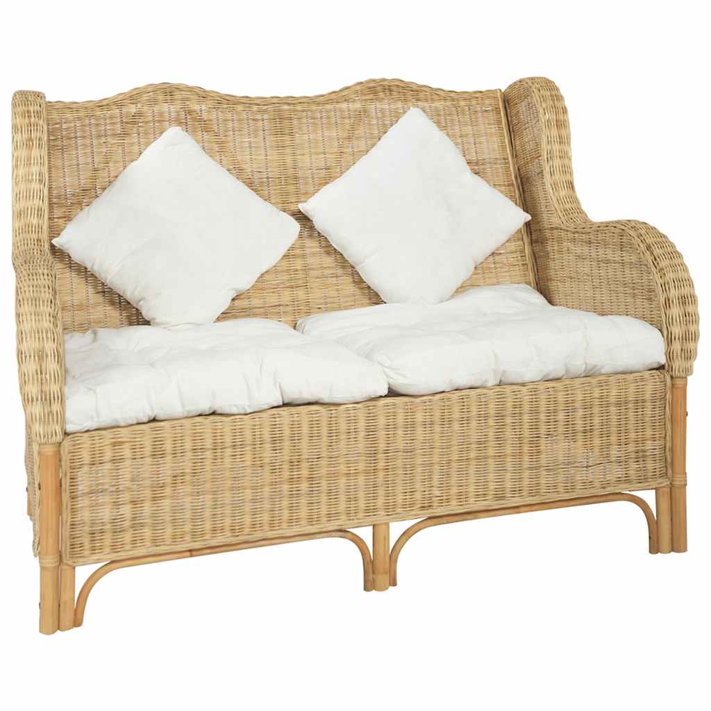 vidaXL Sessel mit Kissen Natur-Rattan und Leinen