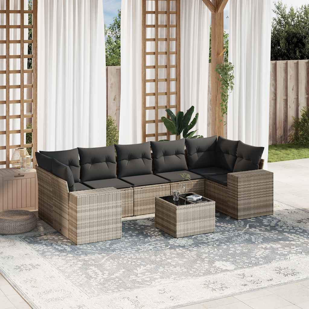 8-tlg. Garten-Sofagarnitur mit Kissen Schwarz Poly Rattan