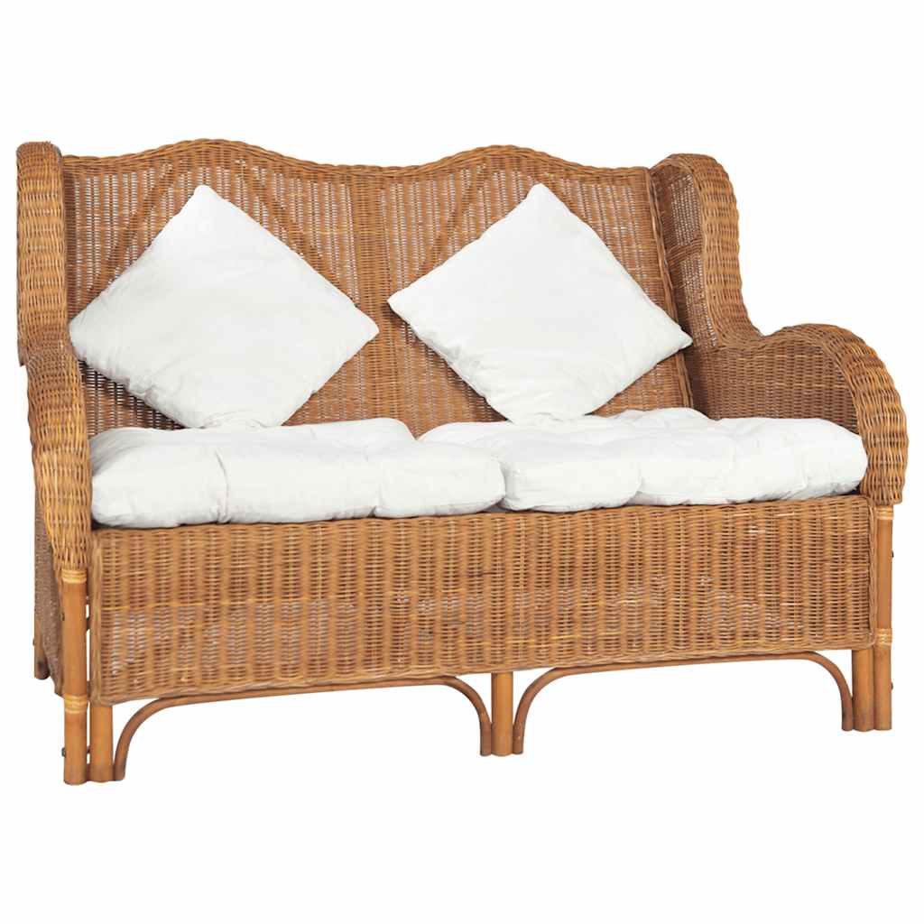 vidaXL Sessel mit Kissen Natur-Rattan und Leinen