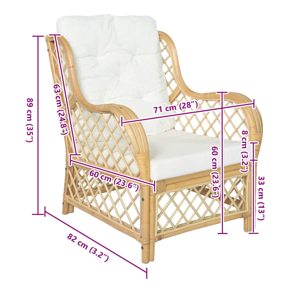 vidaXL Sessel mit Kissen Natürliches Rattan und Leinen