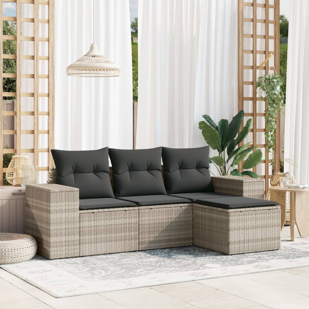 4-tlg. Garten-Sofagarnitur mit Kissen Schwarz Poly Rattan