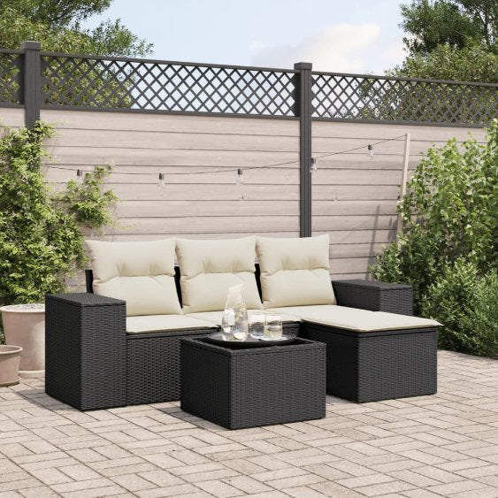 4-tlg. Garten-Sofagarnitur mit Kissen Schwarz Poly Rattan