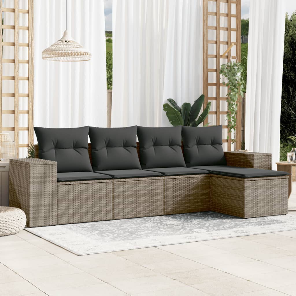 5-tlg. Garten-Sofagarnitur mit Kissen Schwarz Poly Rattan