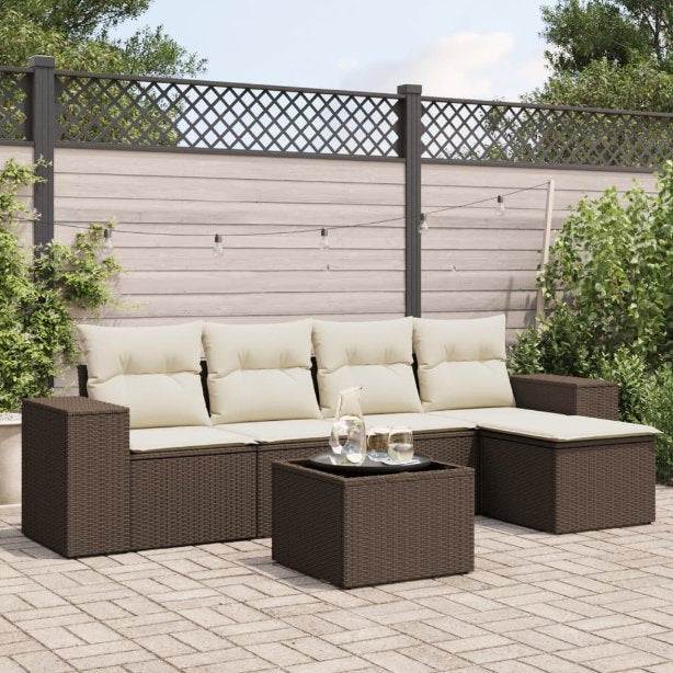 5-tlg. Garten-Sofagarnitur mit Kissen Schwarz Poly Rattan