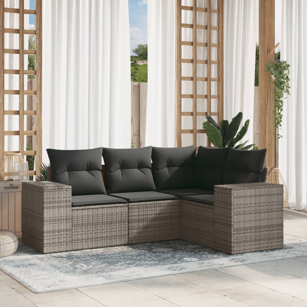 4-tlg. Garten-Sofagarnitur mit Kissen Schwarz Poly Rattan