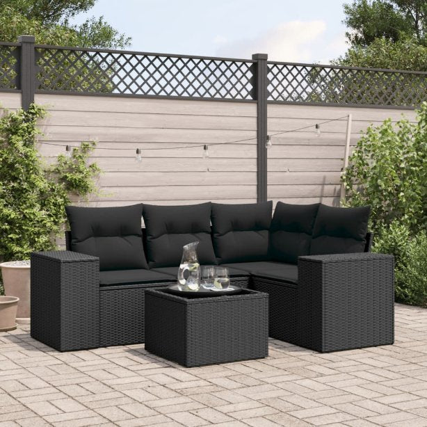 4-tlg. Garten-Sofagarnitur mit Kissen Schwarz Poly Rattan