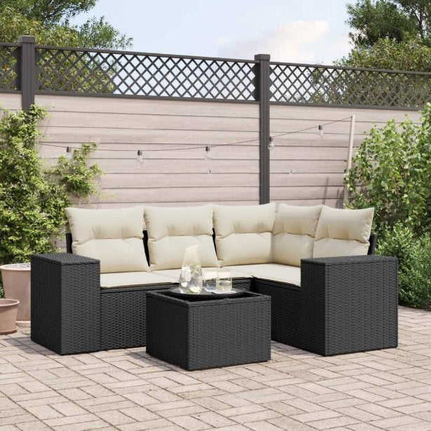 4-tlg. Garten-Sofagarnitur mit Kissen Schwarz Poly Rattan