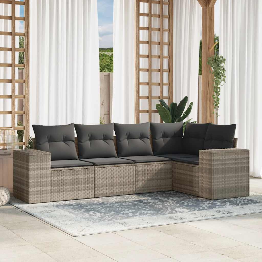 5-tlg. Garten-Sofagarnitur mit Kissen Schwarz Poly Rattan