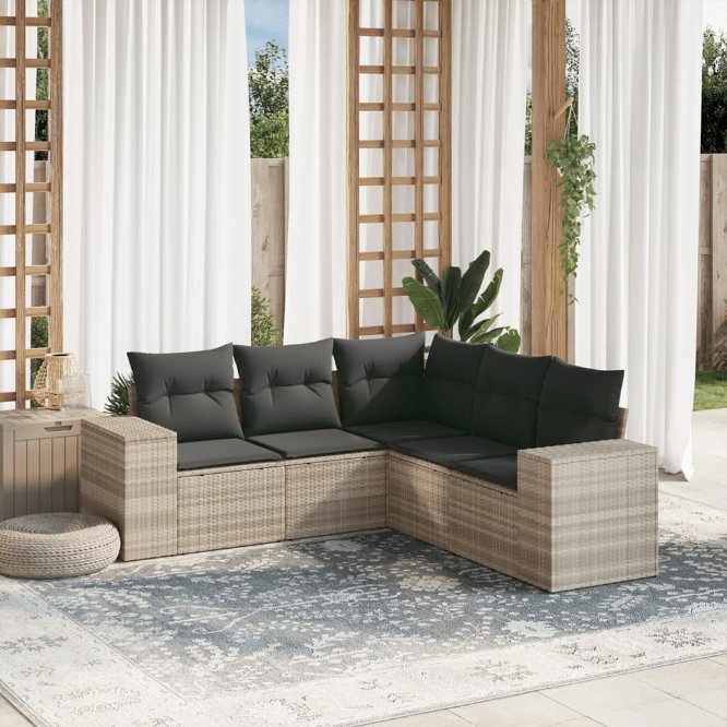 5-tlg. Garten-Sofagarnitur mit Kissen Schwarz Poly Rattan
