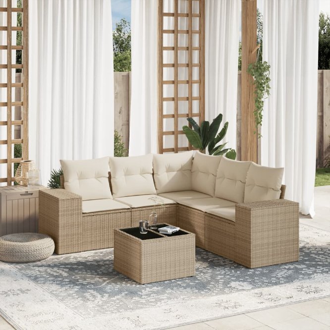 5-tlg. Garten-Sofagarnitur mit Kissen Schwarz Poly Rattan