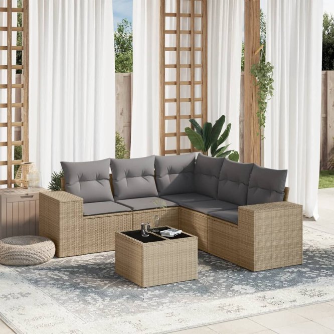5-tlg. Garten-Sofagarnitur mit Kissen Schwarz Poly Rattan